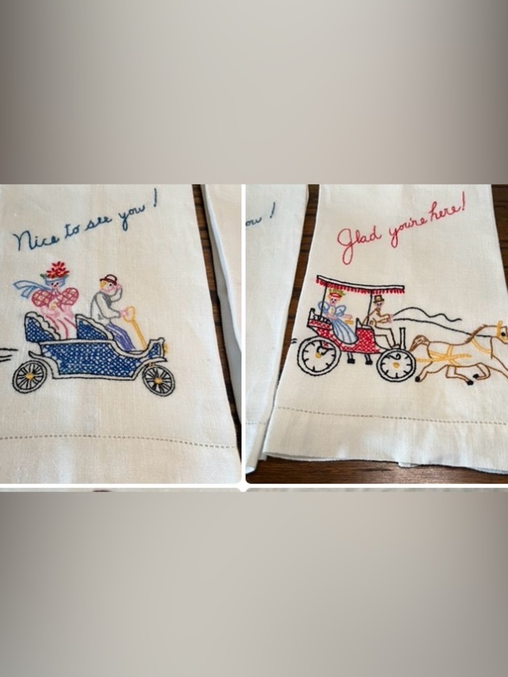 Vintage Embroidered Guest Towels Set of 2 “Nice to See You” “Glad You’re Here”